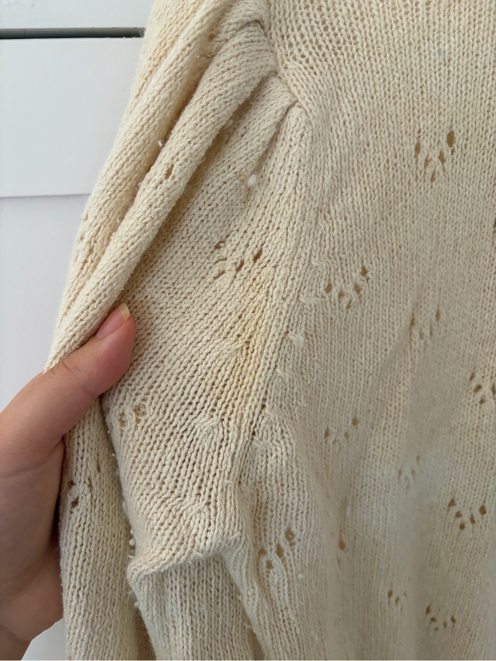 Vintage Bonnie & Bill NY Cream Pointelle Floral Puff Sleeve Sweater Size Large - Picture 6 of 10